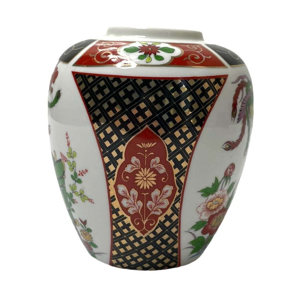 Vintage Vase Wealth Happiness & Health Handpainted Floral Ginger Jar Asian Art - Picture 5 of 15